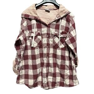 Columbia Times Two Plaid Casual Hooded Shirt Womens Virginia Tech Size XL